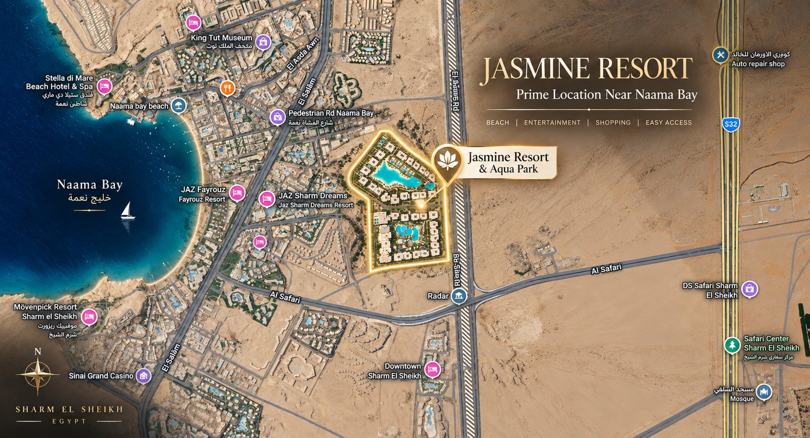 Jasmine Resort location near Naama Bay, Sharm El Sheikh