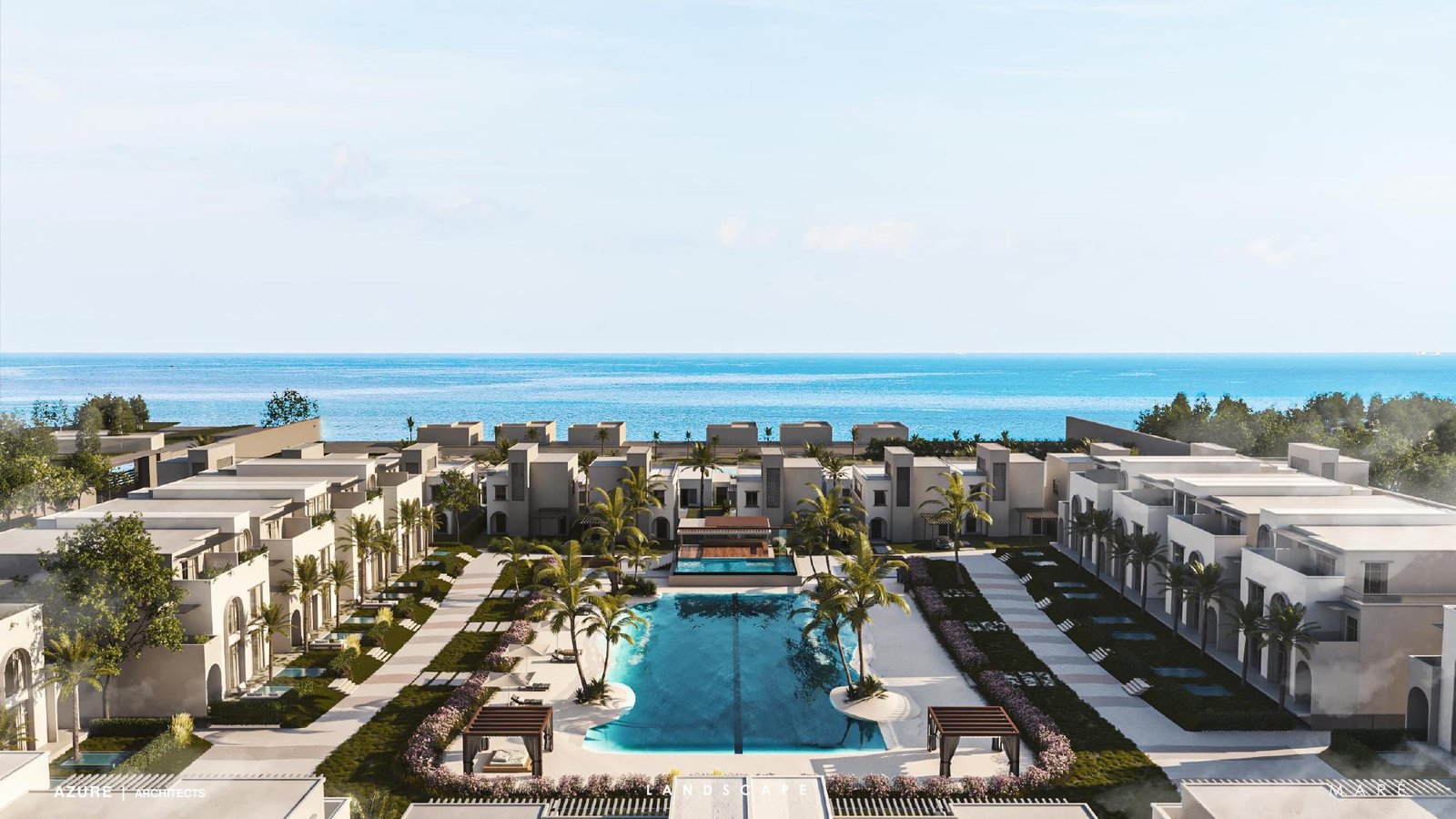 Mare Compound landscaped pool and sea view